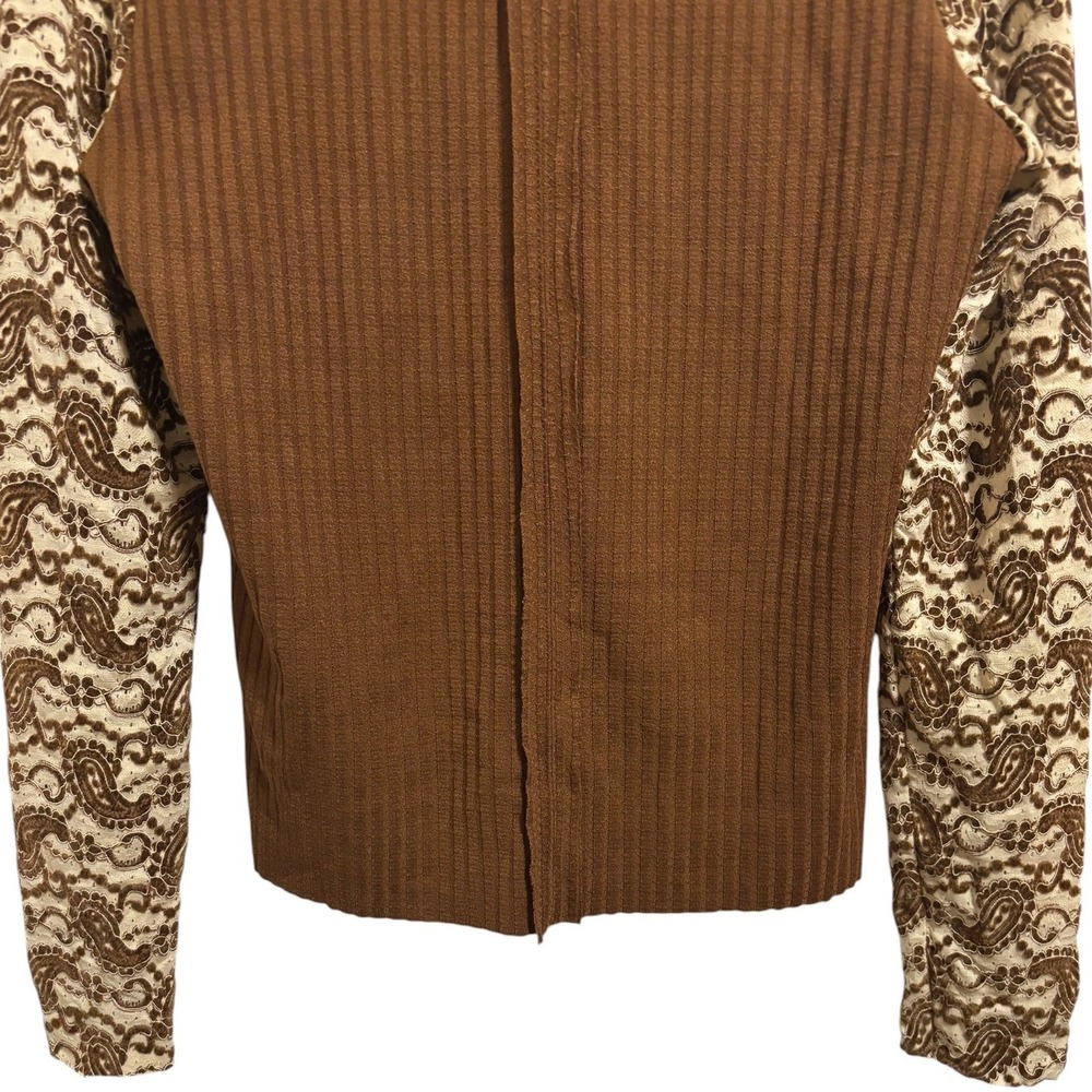 Oli & Hali Henley Top Brown Paisley Lace Sleeve Boho Western Ribbed Romantic XL - Picture 10 of 10